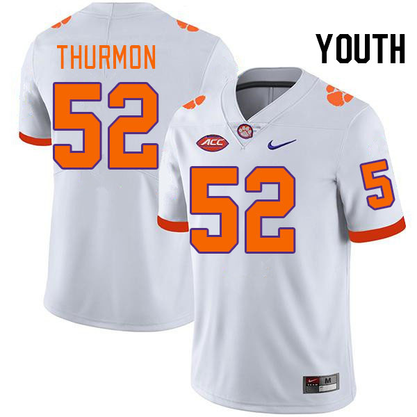 Youth #52 Elyjah Thurmon Clemson Tigers College Football Jerseys Stitched-White